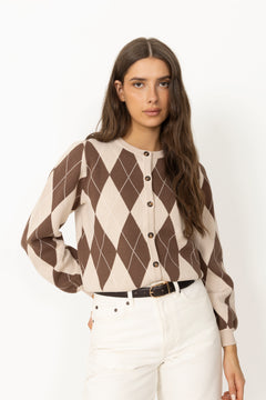 Anni Argyle Knit Cardigan - Brown