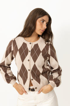 Anni Argyle Knit Cardigan - Brown