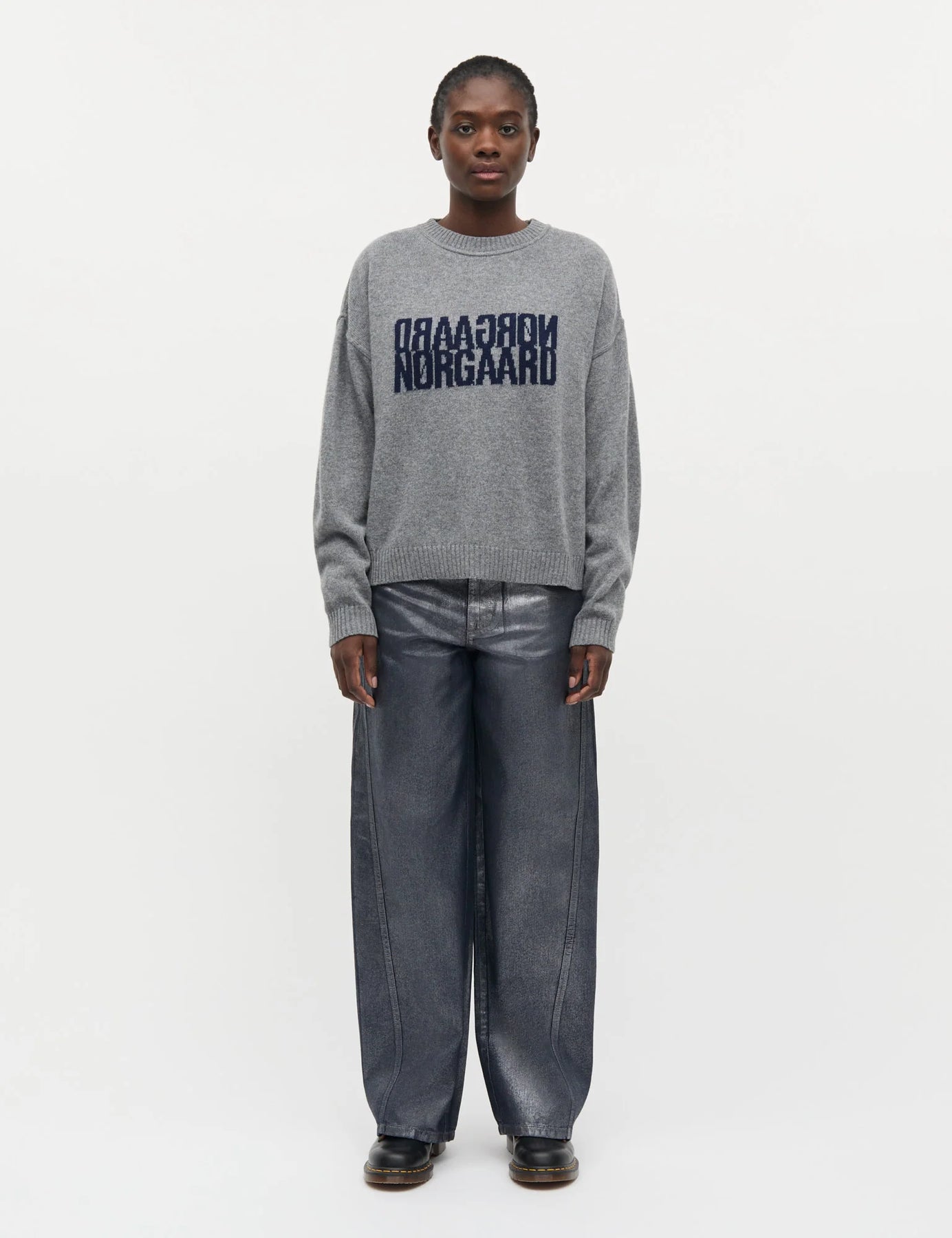 Yota Knit Tilona Sweater - Mid Grey Melange/Parisian Nigh