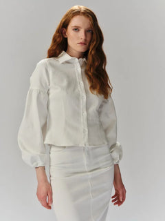 Janne White Denim Blouse - White Denim
