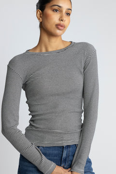 2X2 Cotton Stripe Tuba Tee Ls - Black/Vanilla Ice