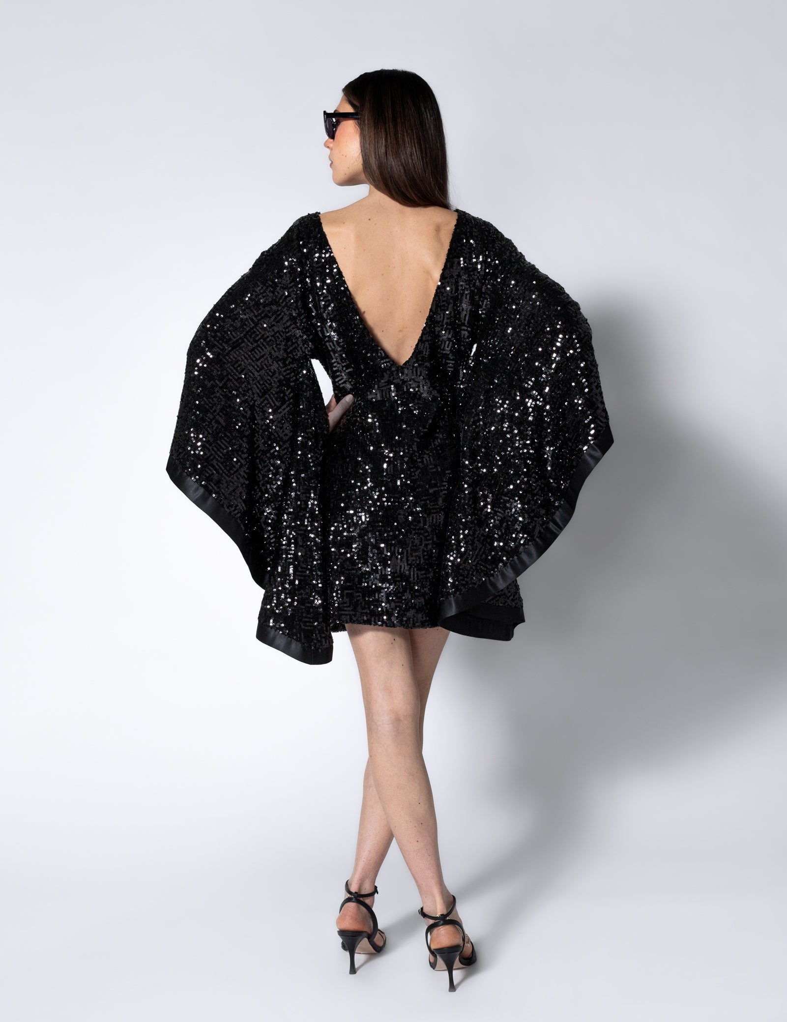 Printed Twill Signature Kimono Dress in Black main image 0