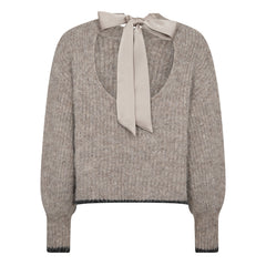 Coraliecc Bow Ls Rib Knit - Walnut