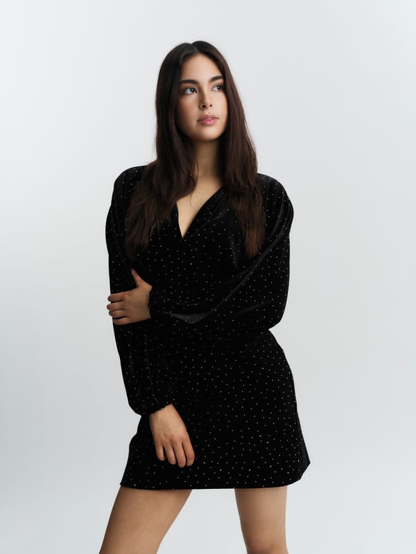 Philo Stud Velour Dress - Black