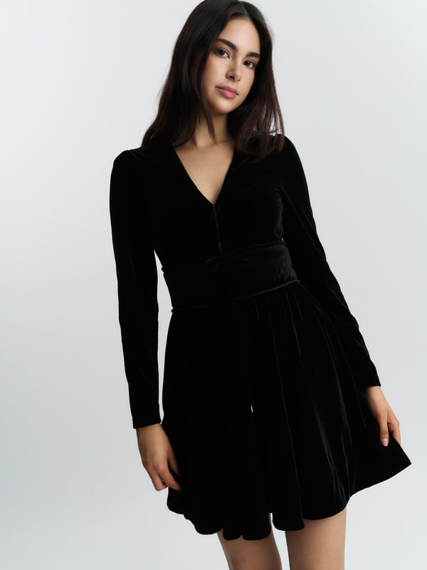Philo Stud Velour Dress - Black