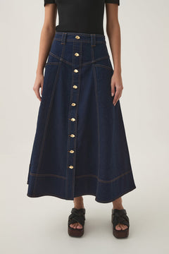 Resonance Denim Midi Skirt - Indigo