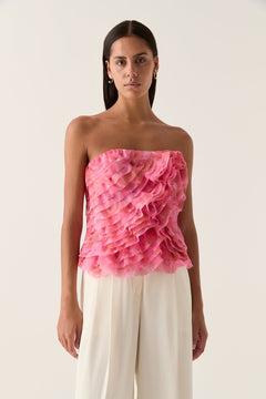 Charmed Rosette Ruffle Bustier - Misty Rose