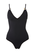 Nila V-Neck Crochet Trimmed Swimsuit - Black