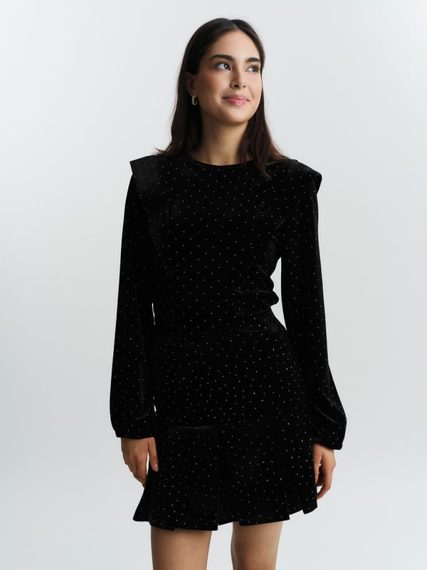 Sirina Stud Velour Skirt - Black