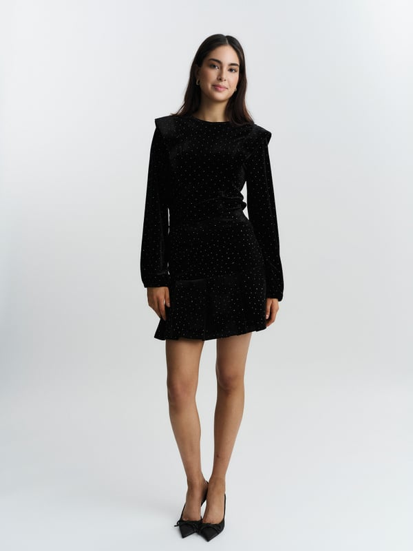 Sirina Stud Velour Skirt - Black