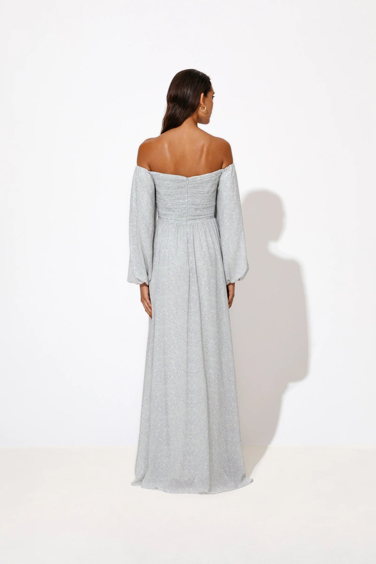 Selena Draped Chiffon Maxi Dress Floral Mist Violet VILLOID