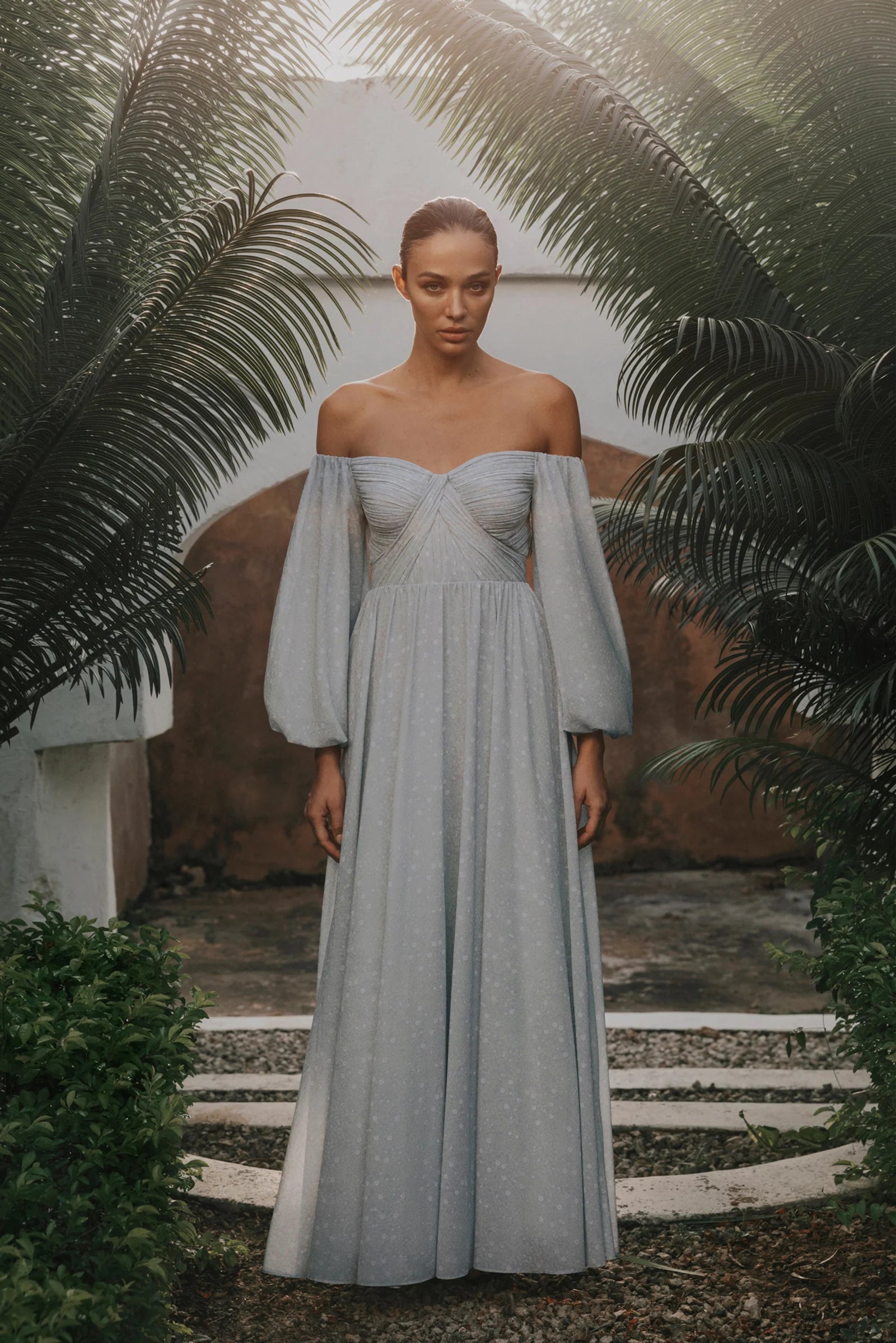 Draped chiffon cheap maxi dress