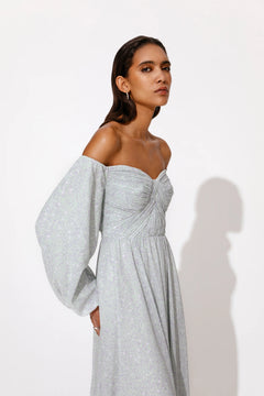 Selena Draped Chiffon Maxi Dress - Floral Mist Violet