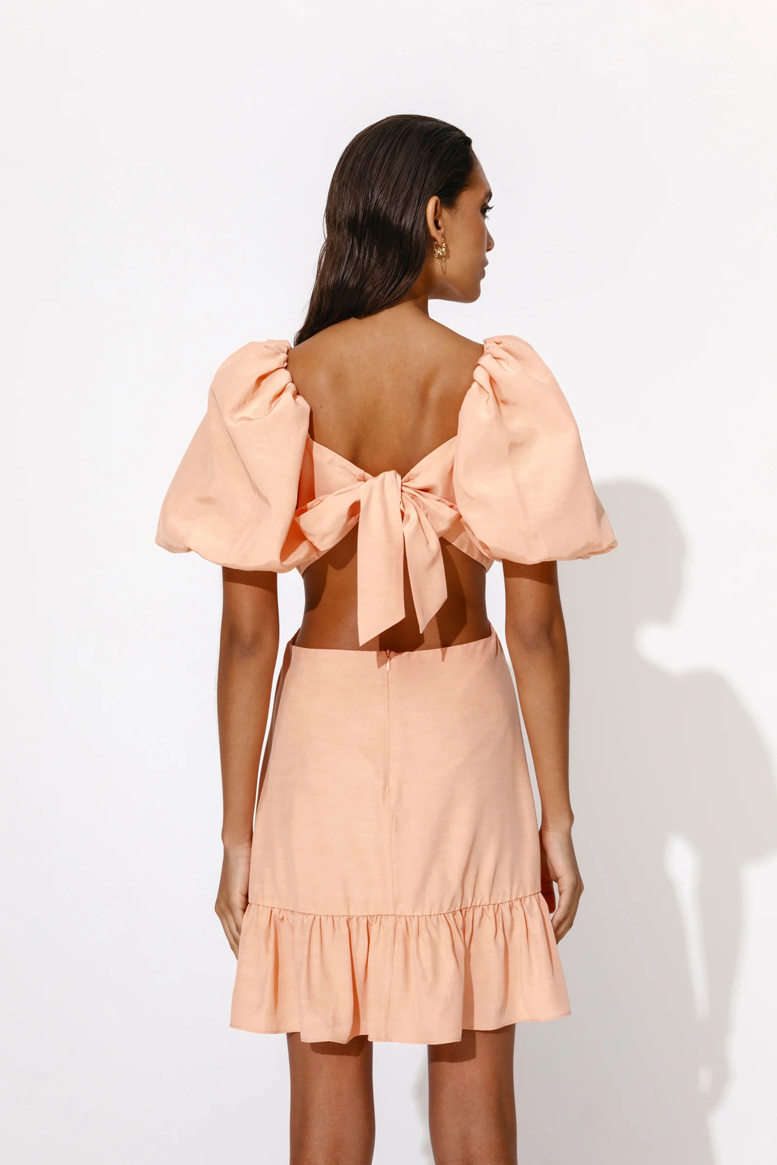 Louisa Pouf Sleeve Cut Out Mini Dress - Apricot