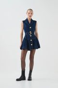 Elena Belted Denim Mini Dress - Dark Classic Wash