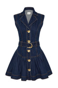 Elena Belted Denim Mini Dress - Dark Classic Wash
