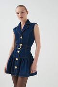 Elena Belted Denim Mini Dress - Dark Classic Wash