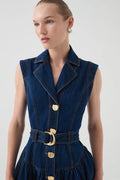 Elena Belted Denim Mini Dress - Dark Classic Wash