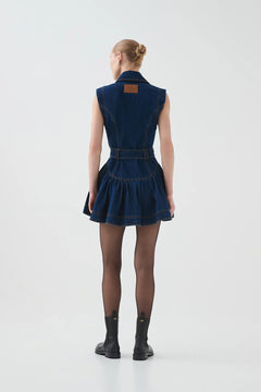 Elena Belted Denim Mini Dress - Dark Classic Wash