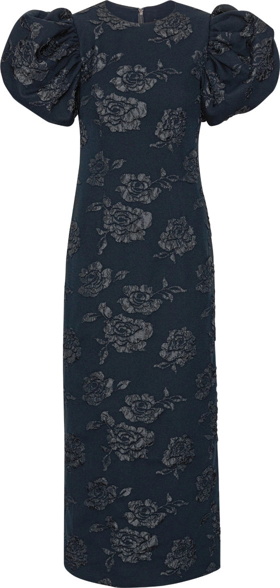 Jacquard Midi Puff Dress - Sky Captain (Dark Blue)