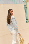 Vårun Flower Dobby Blouse - Blue Dobby Flower