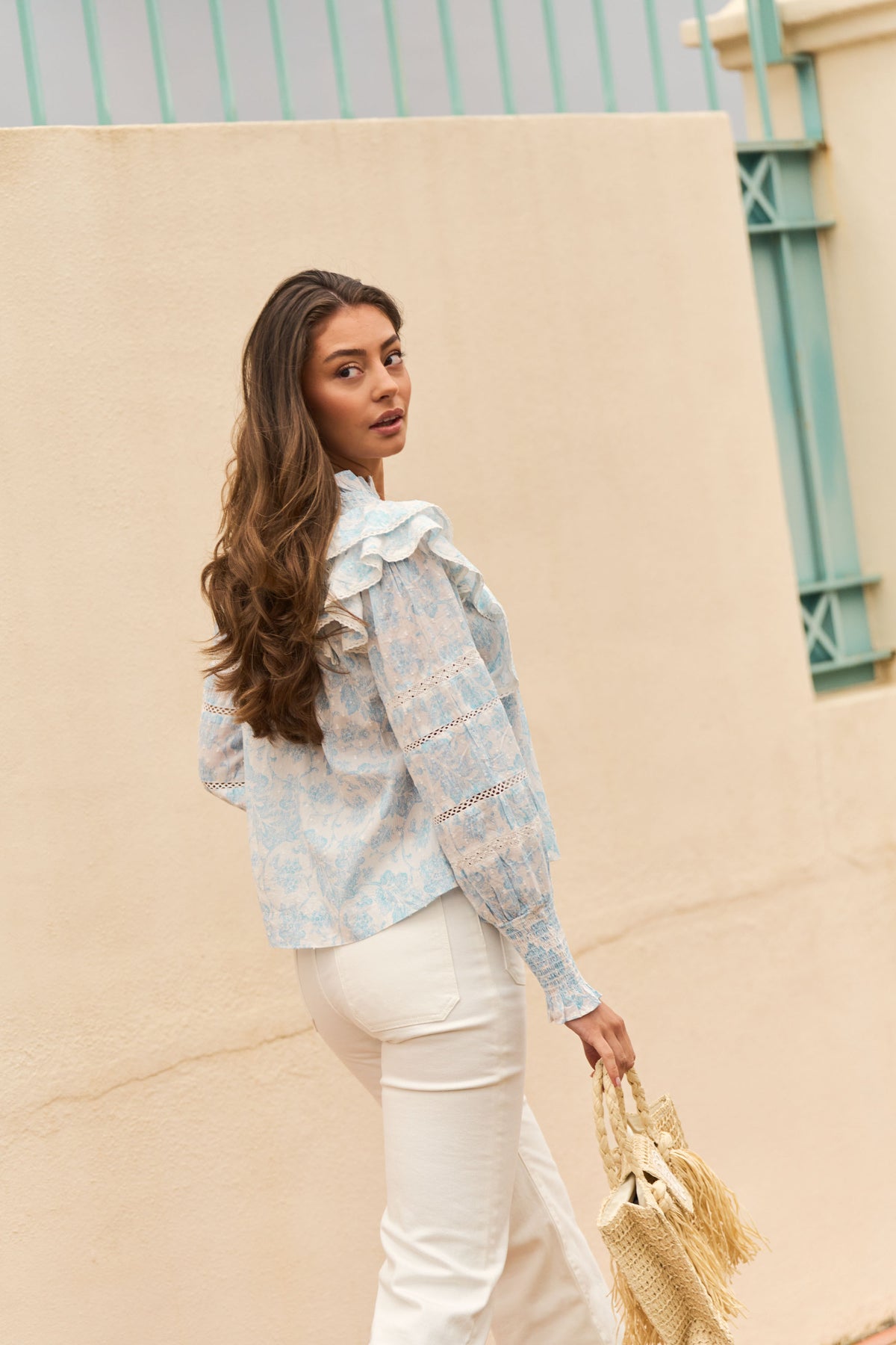 Vårun Flower Dobby Blouse - Blue Dobby Flower