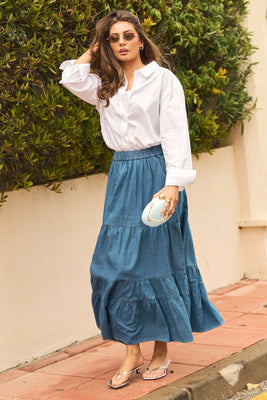 Ellen Denim Maxi Skirt - Blue