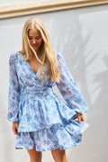 Jade Wave Chiffon Dot Dress - Blue