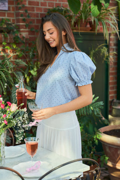 Signy Stripe Emb Blouse - Blue Stripe
