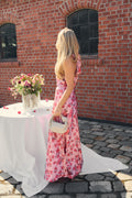 Ebba Flowery Satin Maxi Dress - Pink