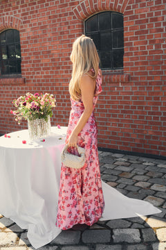 Ebba Flowery Satin Maxi Dress - Pink
