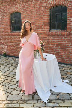 Arielle Satin Cape Maxi Dress - Pink