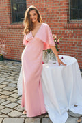 Arielle Satin Cape Maxi Dress - Pink
