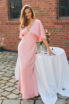 Arielle Satin Cape Maxi Dress - Pink