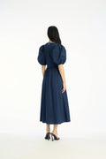 Puff Sleeve Midi Dress - Navy Blazer