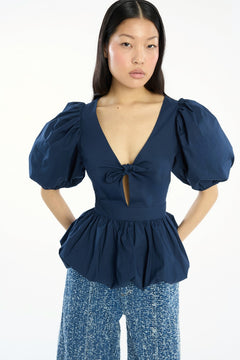 Puff Sleeve Bubble Top - Navy Blazer