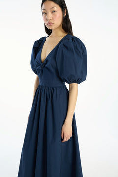 Puff Sleeve Midi Dress - Navy Blazer