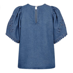 Tillycc Emb Ss Blouse - Denim Blue
