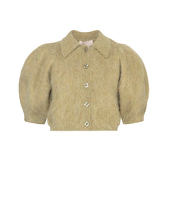 Hairy Knit Puffed Jacket - Green
