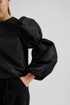 Zoey Double Pouf Sleeve Blouse - Black