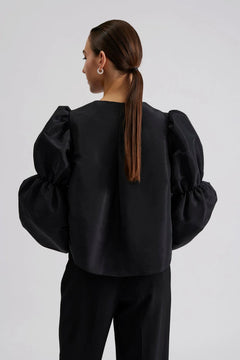 Zoey Double Pouf Sleeve Blouse - Black