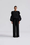 Zoey Double Pouf Sleeve Blouse - Black