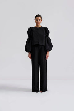Zoey Double Pouf Sleeve Blouse - Black