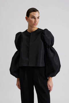 Zoey Double Pouf Sleeve Blouse - Black