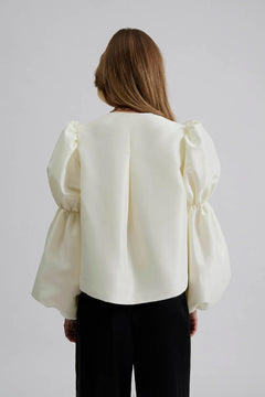 Zoey Double Pouf Sleeve Blouse - Vanilla