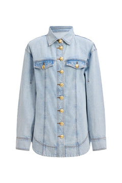 Tia Fitted Denim Shirt - Light Wash Blue