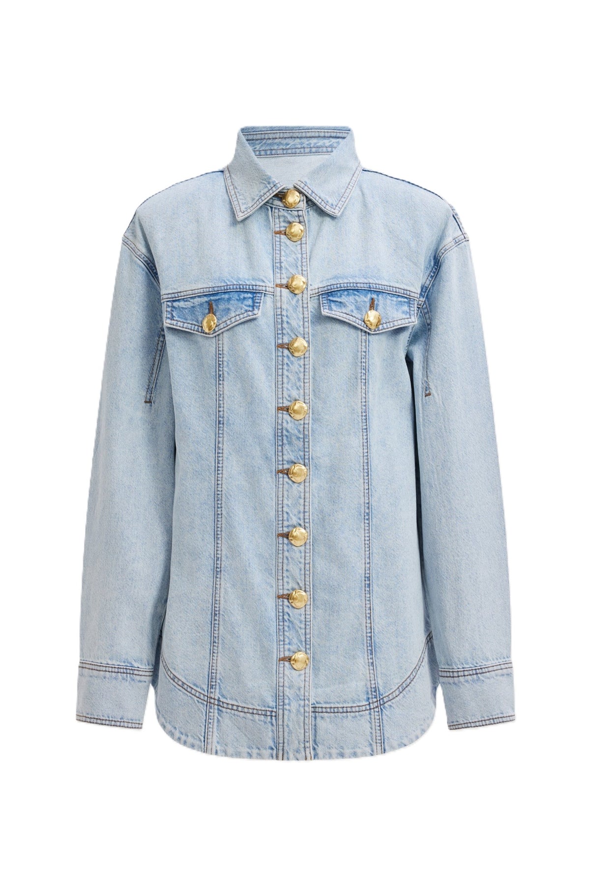 Tia Fitted Denim Shirt - Light Wash Blue