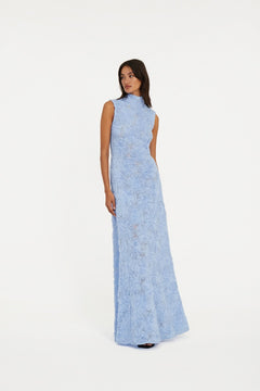 Flower Mesh Maxi Dress - Skyway (Blue)