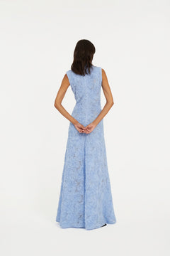 Flower Mesh Maxi Dress - Skyway (Blue)