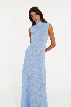 Flower Mesh Maxi Dress - Skyway (Blue)